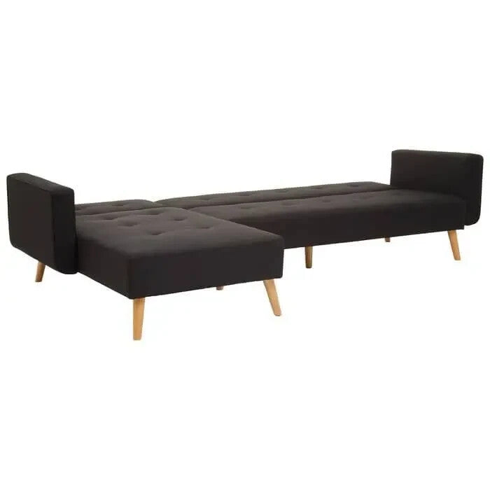 Modern Black Corner Sofa Bed Linen Upholstery w/ Oak Legs 3-Seater
