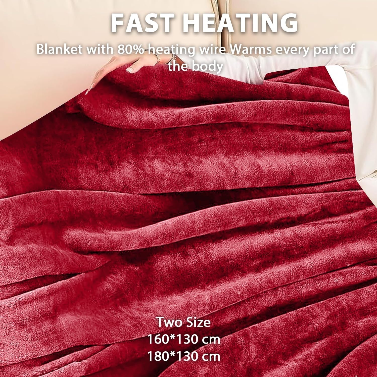 Electric Heated Fleece Throw Blanket 9 Heat Levels Timer Washable 160x130cm