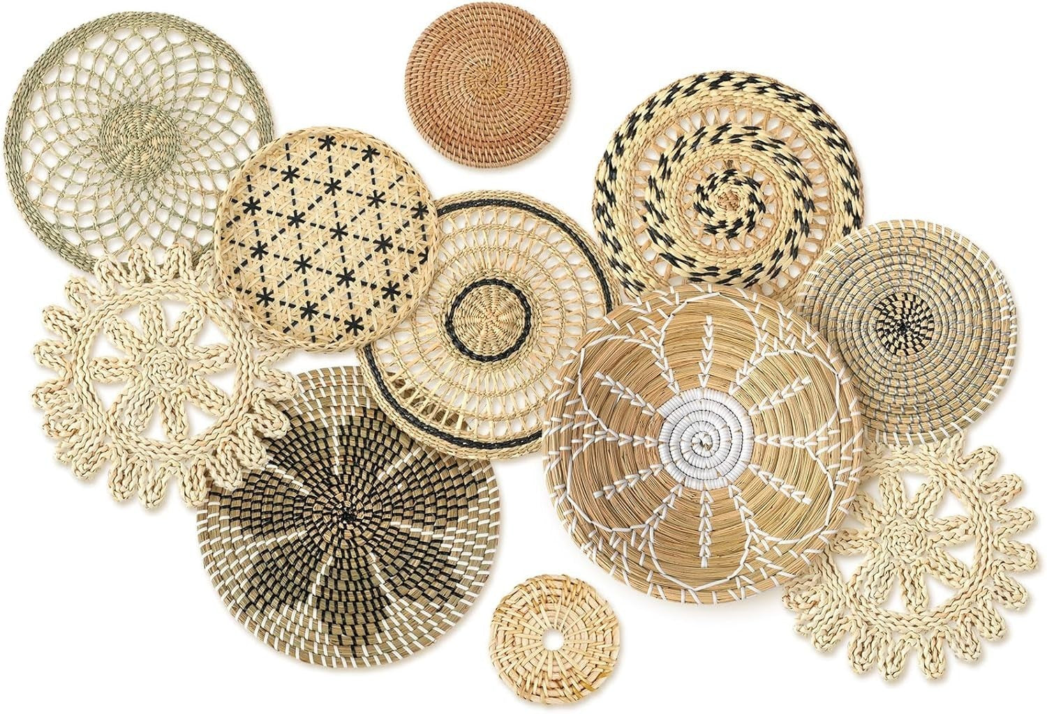 11PCS Boho Woven Wall Baskets Bulrush Farmhouse Decor Clr Vivid
