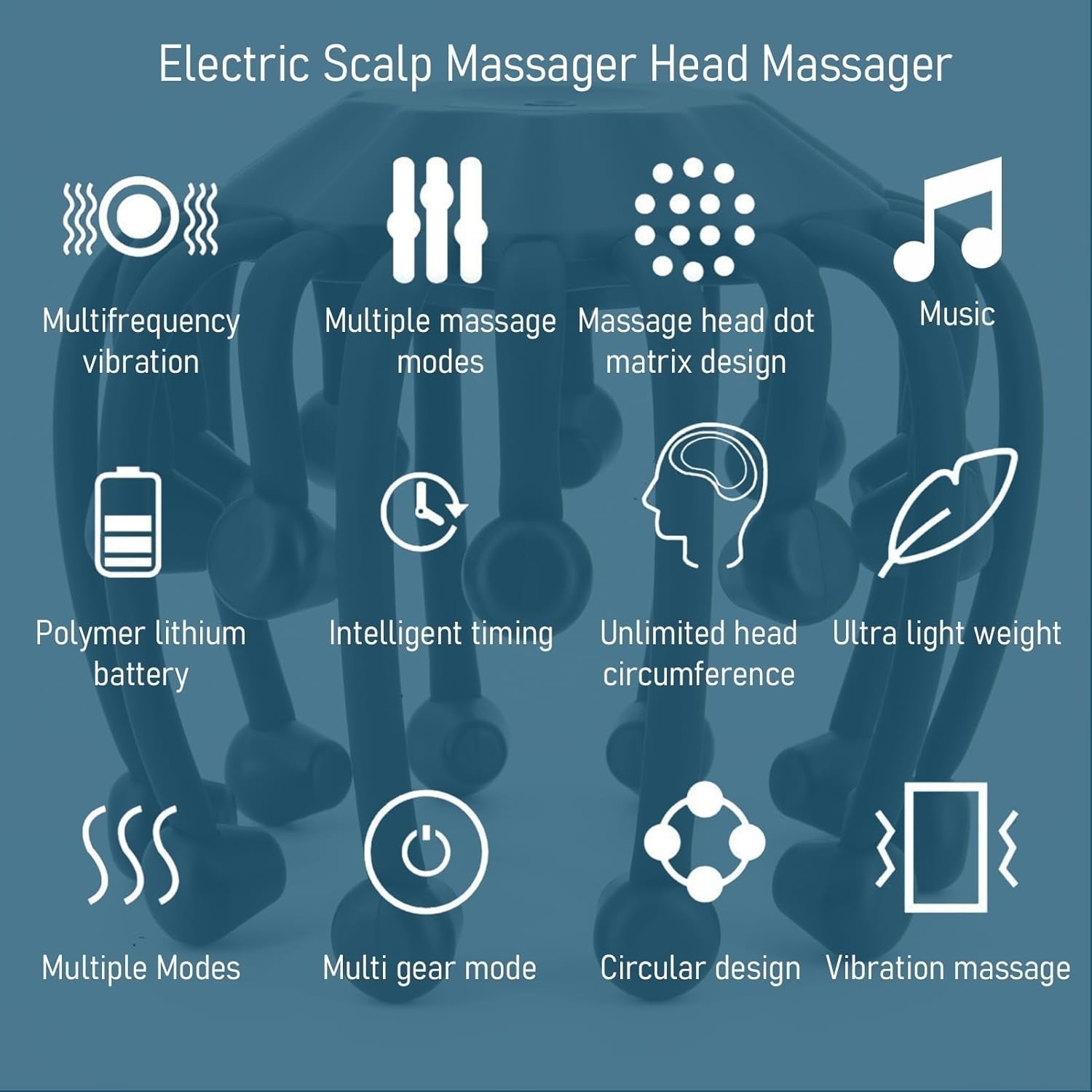 Octopus Head Scalp Massager Red Light 20-Node Vibrating Stress Relief