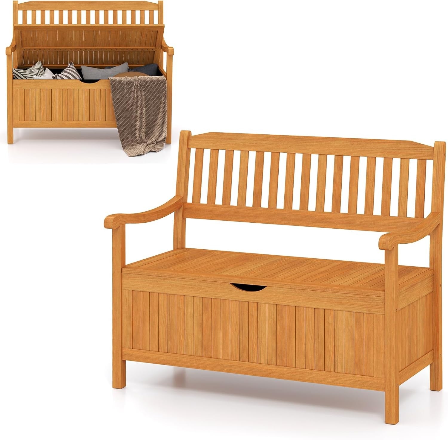 2 Seater Wooden Garden Storage Bench Patio Seat with 125L Box