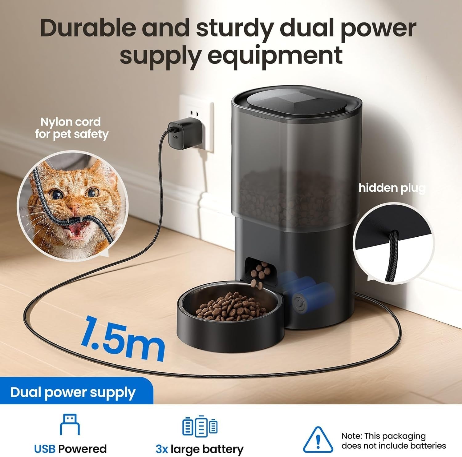 Automatic Cat Feeder Water Fountain WiFi Timer 3L Food 2.5L Pet Bowl