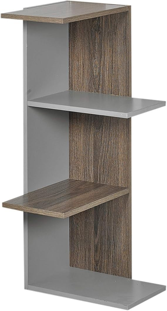 Modern 3-Tier Corner Bookcase Shelf Unit Space-Saving Display Storage Grey Oak