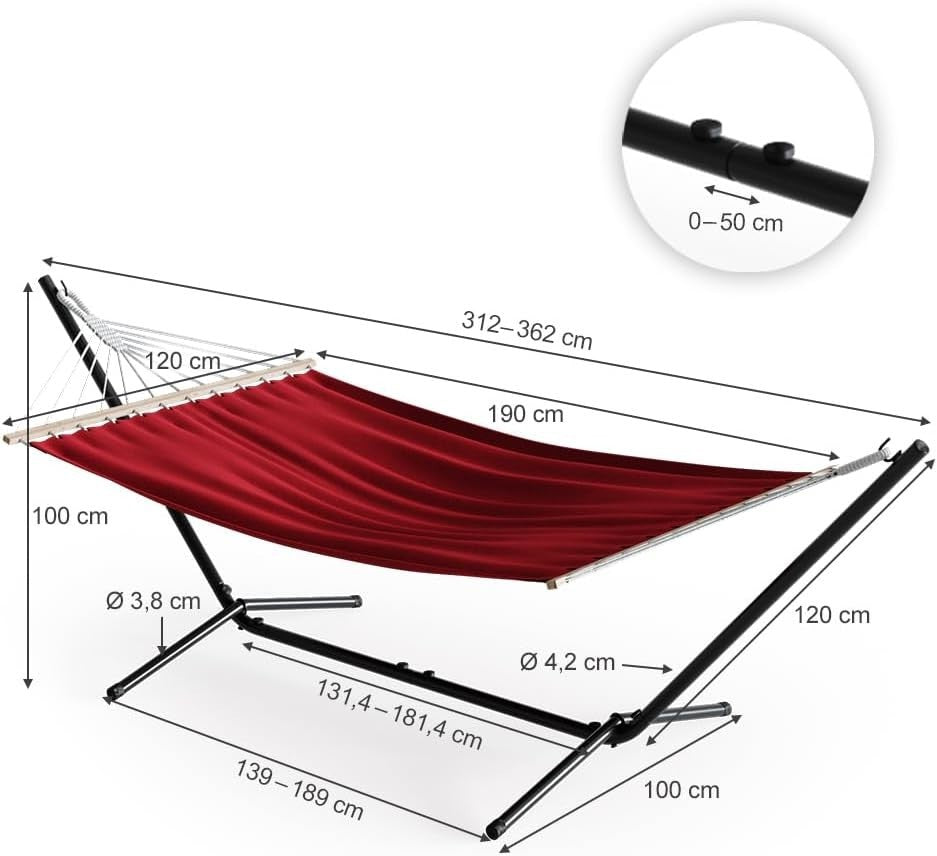 Adjustable Metal Hammock with Frame 350cm Wine Red Sun Lounger Outdoor Bed