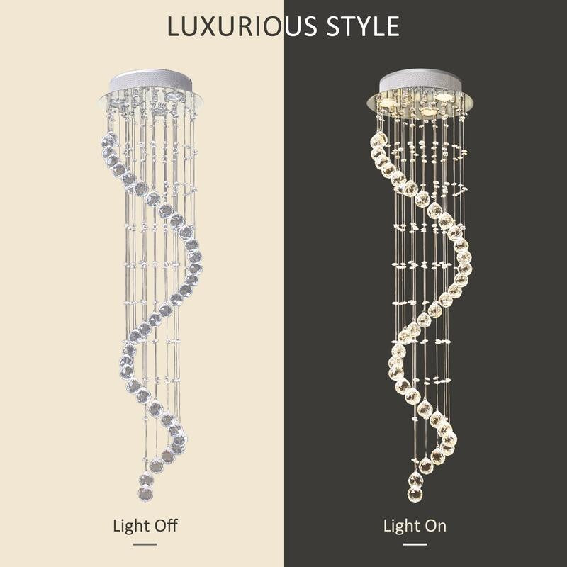 Modern Spiral Crystal Chandelier Pendant Light GU10 Ceiling Lamp 120cm Chrome