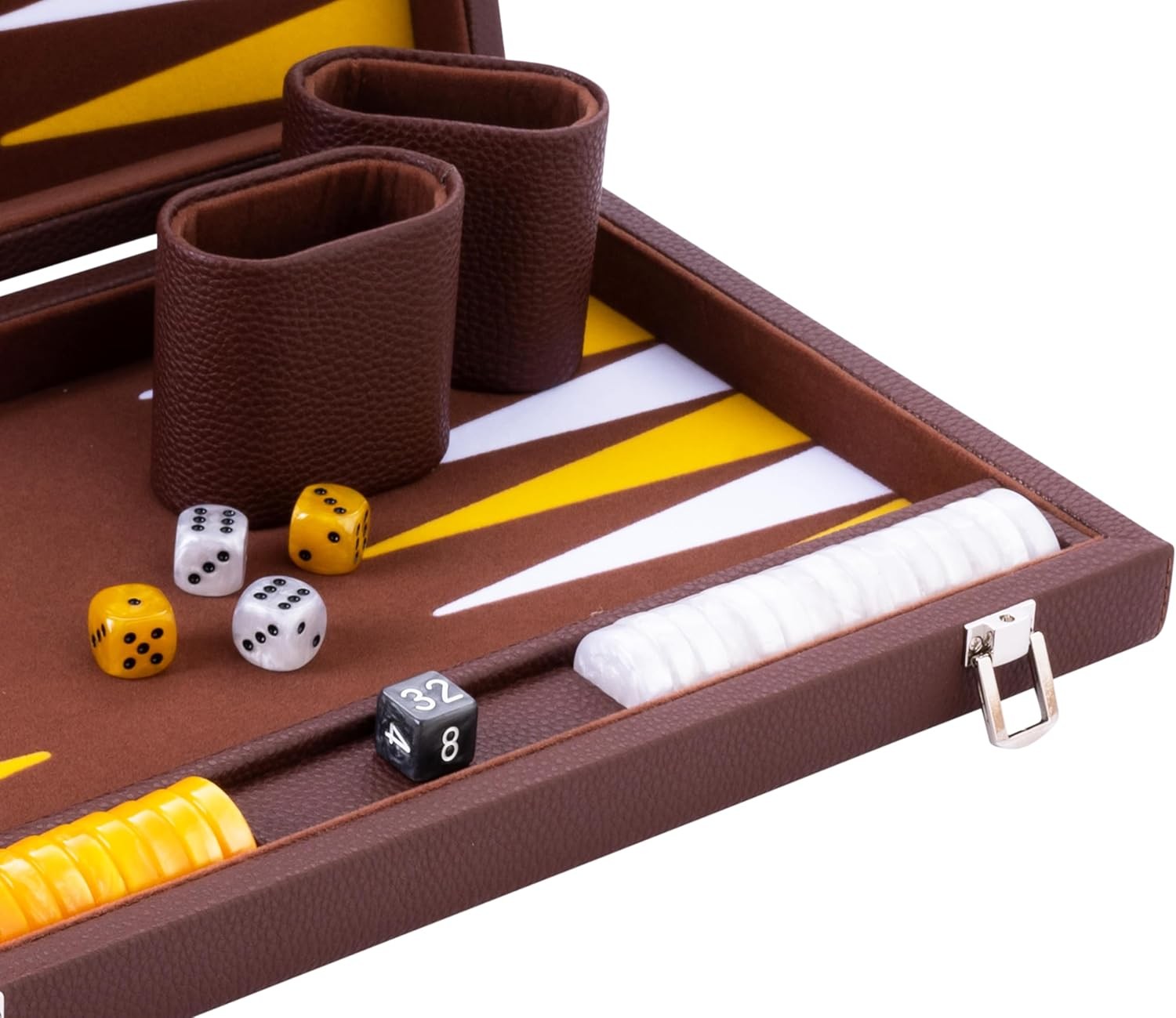 Luxury Backgammon Set 15in Faux Leather Case Travel Board Game with Dice Cups