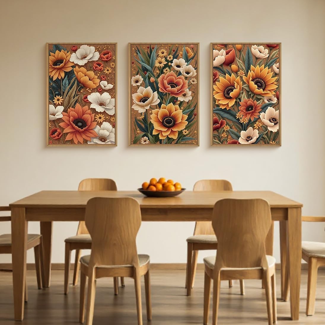 Boho Floral Framed Canvas Wall Art Set 3 Botanical Prints Home Decor