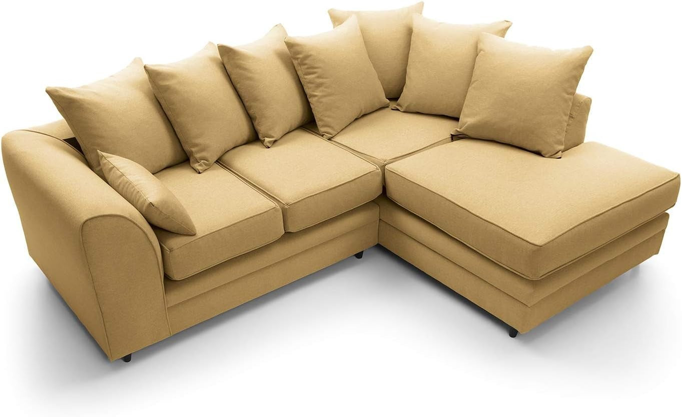 Mustard L-Shaped Corner Sofa 3 Seater Brushed Cotton Modern Comfort