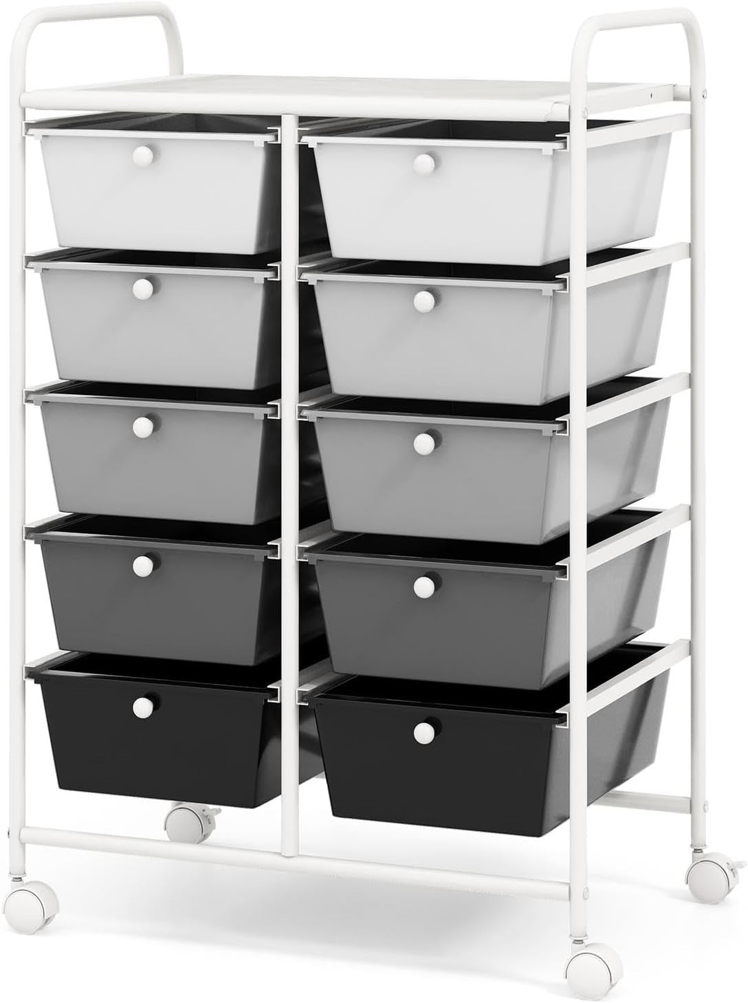 Gradient Black White 10 Drawer Rolling Storage Cart Utility Organizer