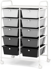 Gradient Black White 10 Drawer Rolling Storage Cart Utility Organizer