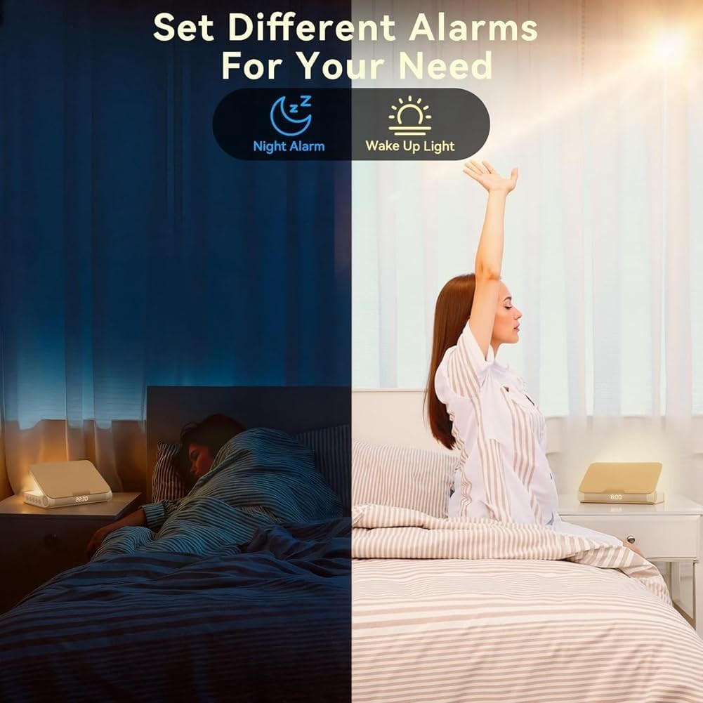 Sunrise Alarm Clock Book Lamp Loud Wake Up Light Heavy Sleepers Snooze