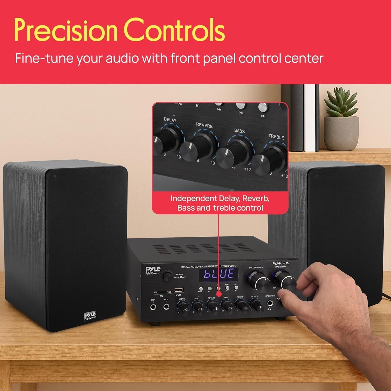 2.0CH Stereo Amplifier Bluetooth USB SD FM Aux RCA Remote Control 38W×2