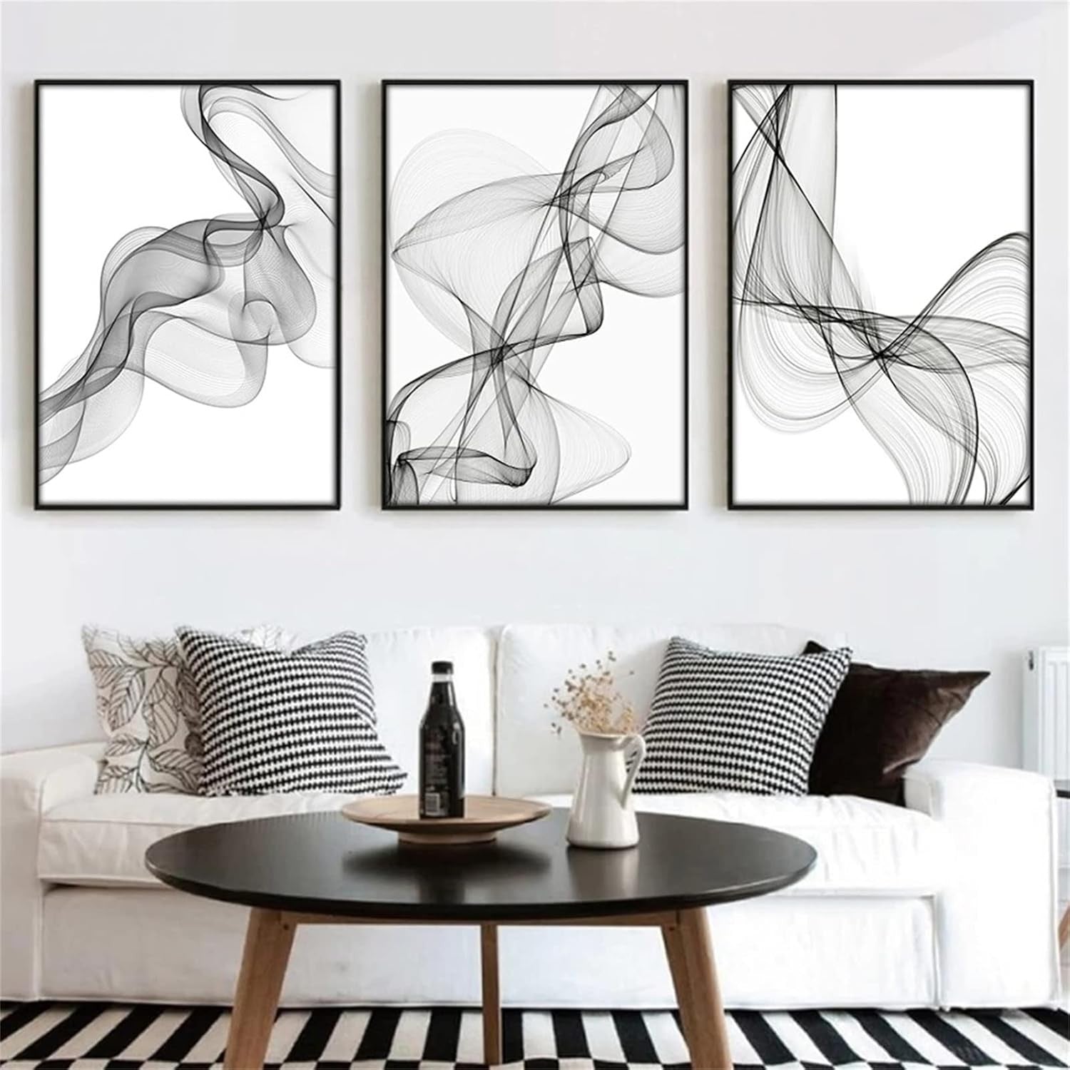 Black White Abstract Line Art Posters 3Pcs 50x70cm