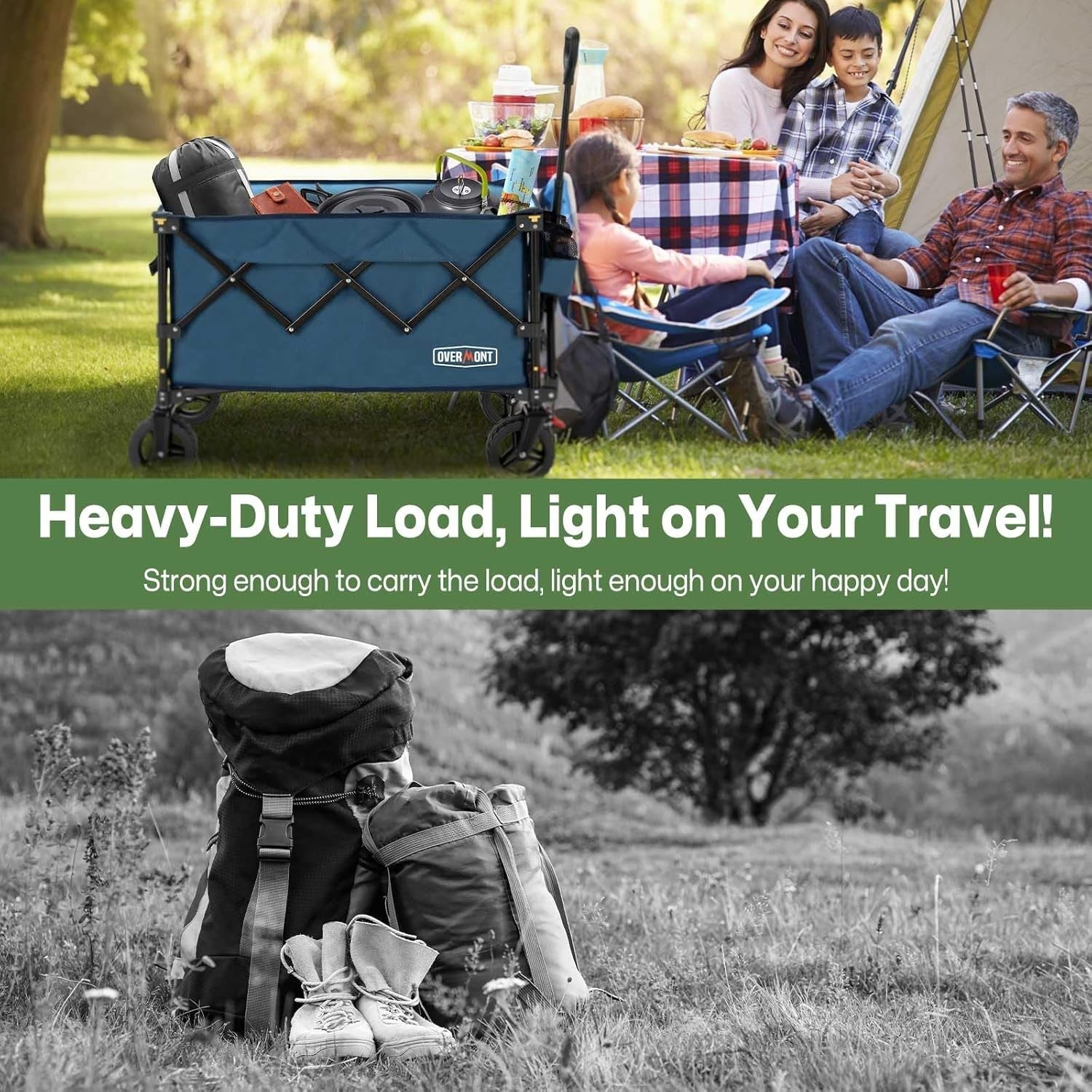 Blue Heavy Duty Folding Camping Wagon 150kg All Terrain Festival Garden Trolley