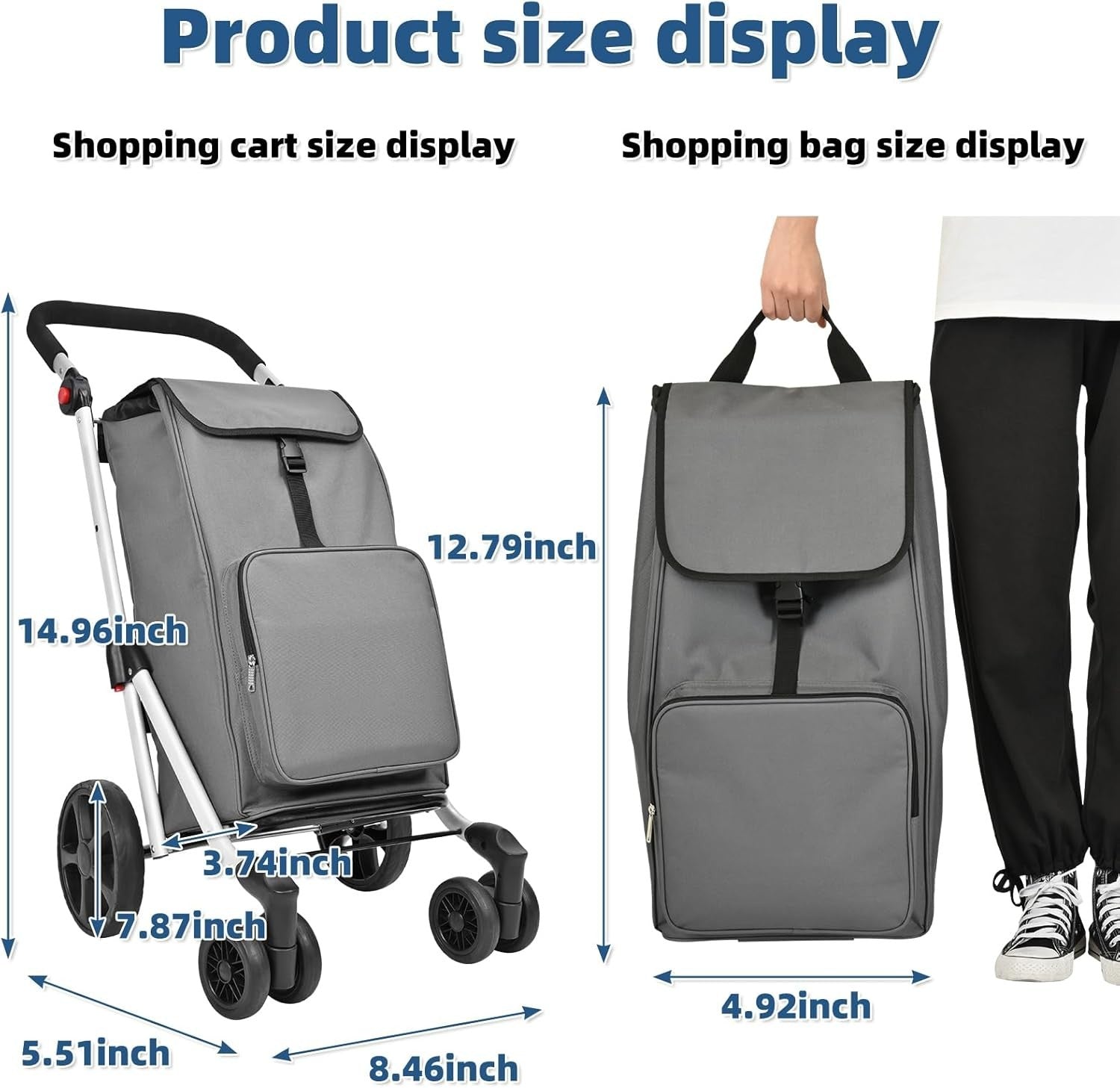 6-Wheel Folding Shopping Cart Trolley 45L Aluminium Insulated Bag Blue