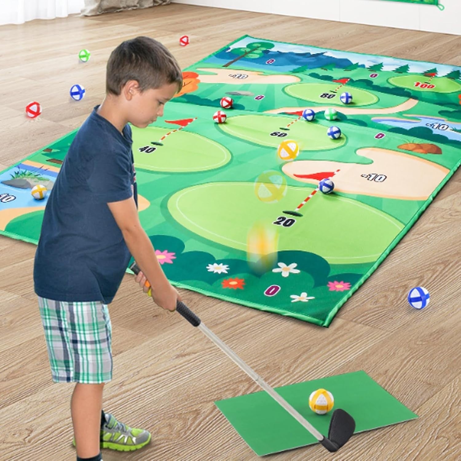 Golf Hitting Practice Mat Indoor Outdoor Training Kit with Tees & Carry Bag
