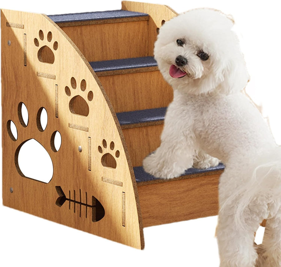 Natural Wood Pet Stairs Non Slip Dog & Cat Bed Steps