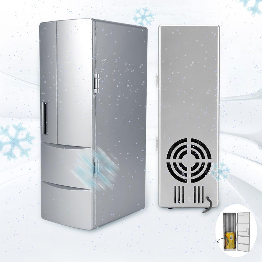 1L Mini USB Fridge Silver Portable Cooler & Warmer PC Car Desk