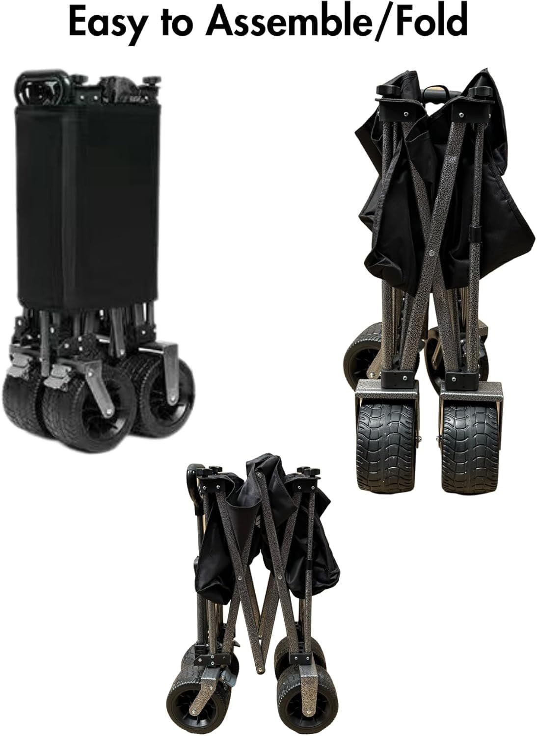 Folding Festival Camping Trolley 160L Wagon Cart 120kg Load Wide Wheels Black