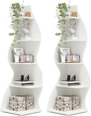 2PC Modern 5-Tier Wave Corner Bookshelf Set – Stylish Wall Display Shelves White