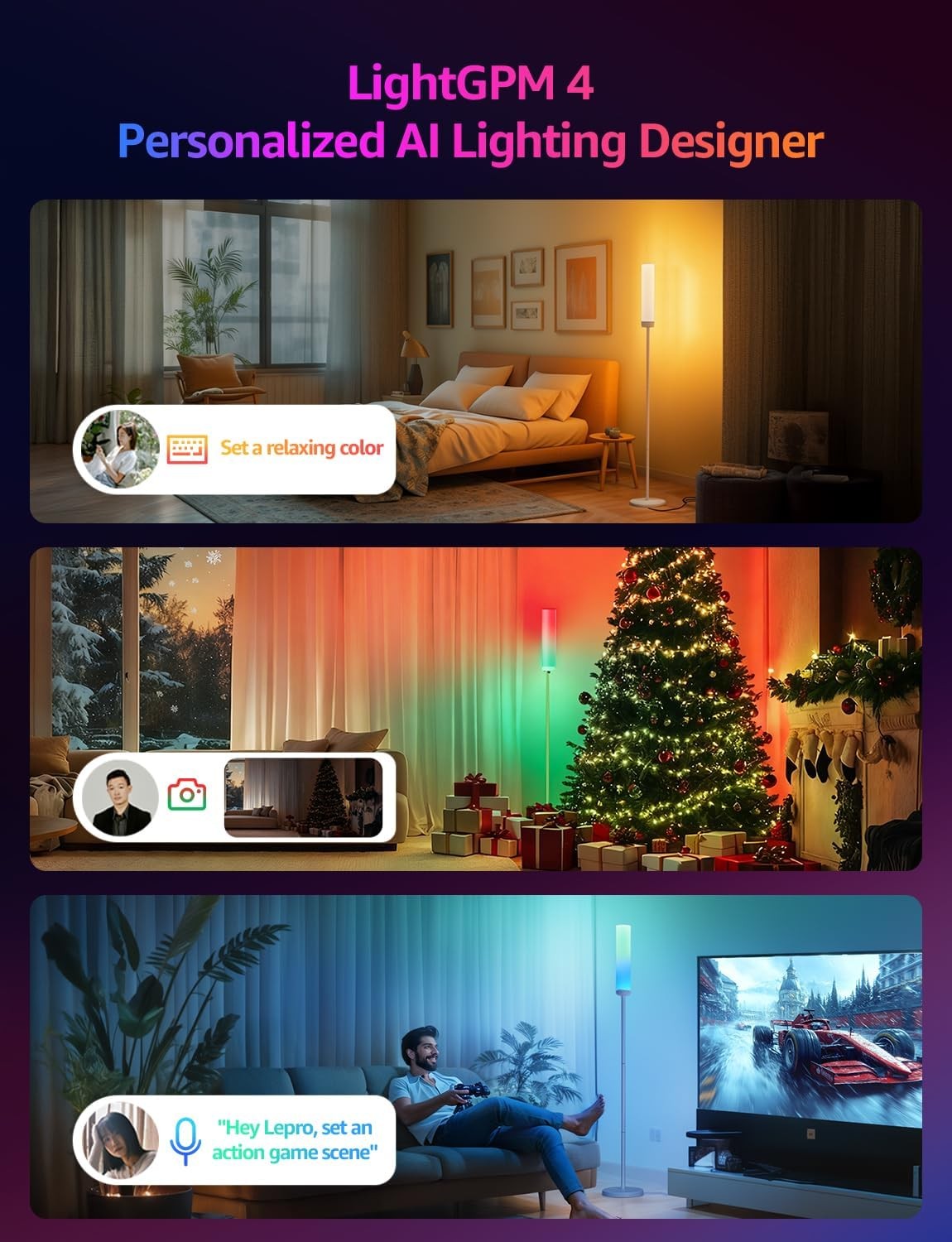 Smart RGB Corner Floor Lamp Music Sync App Control Mood Light for Living Room