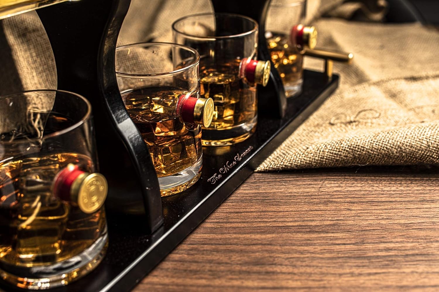 Shotgun Whiskey Decanter Set 1L with 4 Bullet Glasses Display Rack Gift