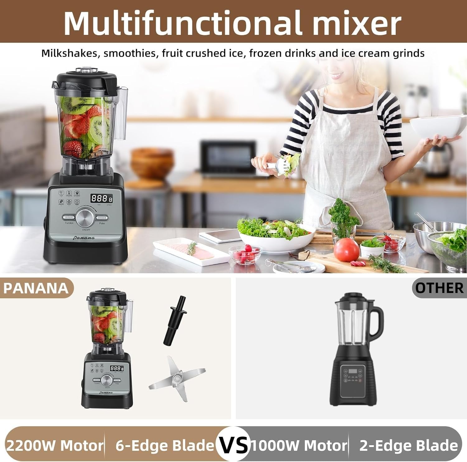 2200W ‎1.93 kgBlender Ice Crush Food Mixer 1.93L Jug Pulse Control