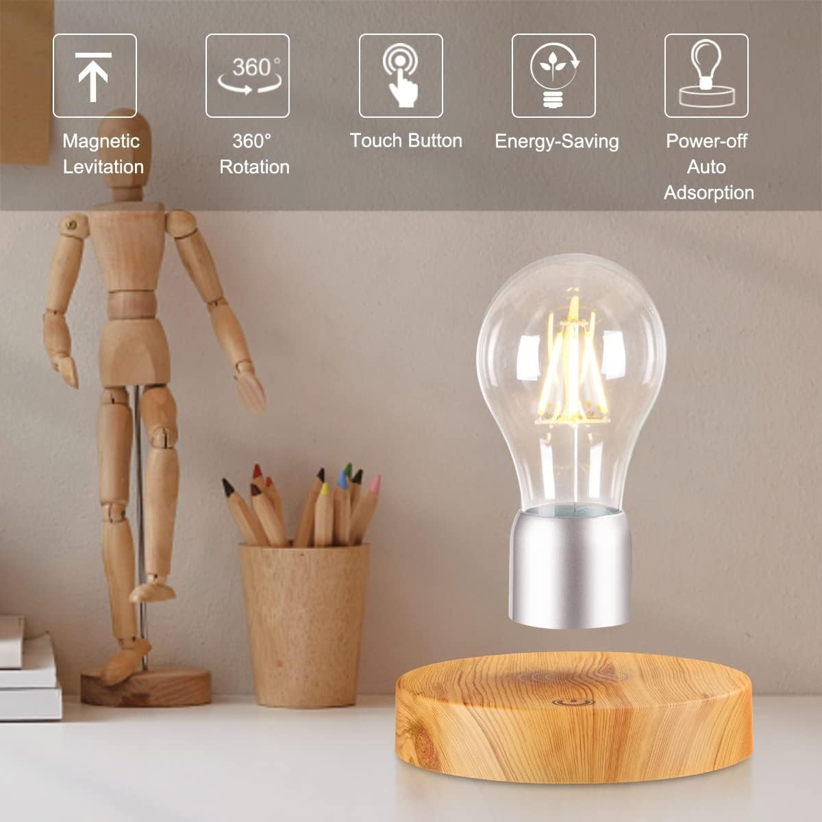 Floating Light Bulb Lamp Magnetic Levitating LED Touch Desk Night Light