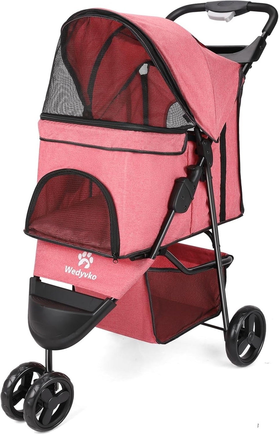 Rose Red Folding Dog Pram Pet Stroller Pushchair for Small Medium Dogs