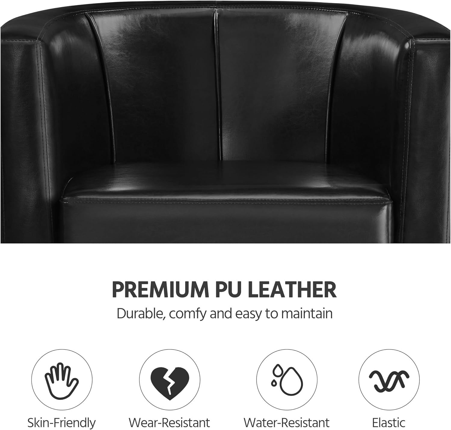 Black PU Leather Tub Chair Modern Accent Armchair