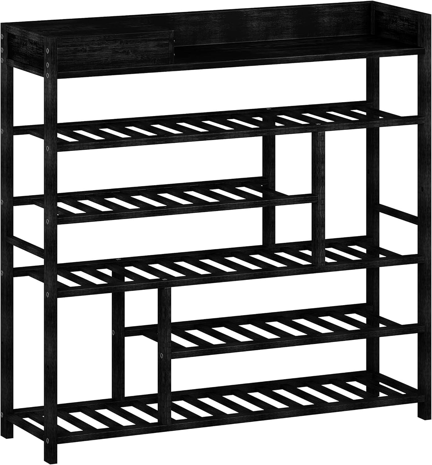 6 Tier Bamboo Shoe Rack Storage Shelf – Tall Black Entryway Organizer