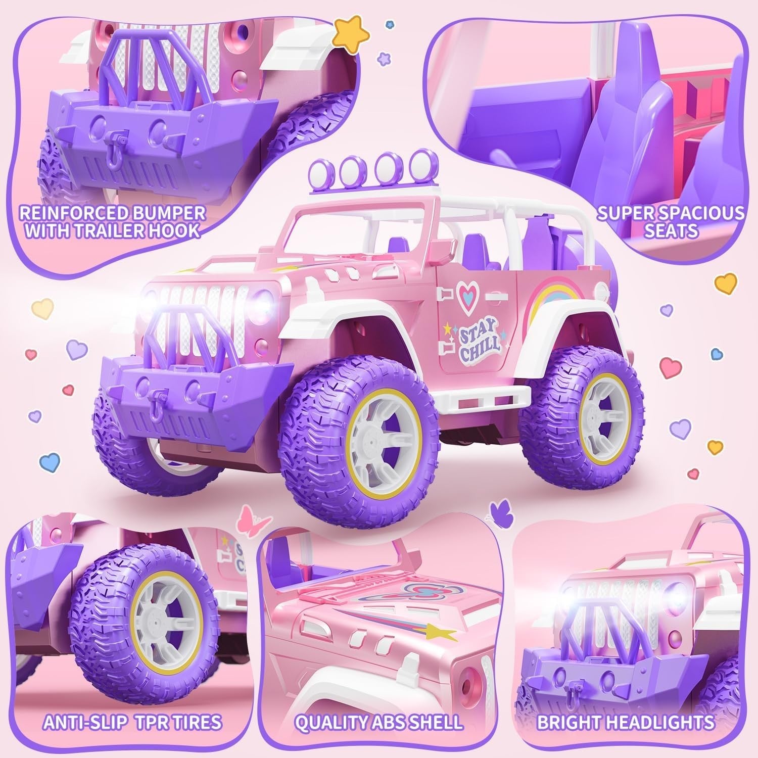 Pink 1:16 RC Car for Girls with Fog Mist & Music 2.4GHz SUV Toy Gift