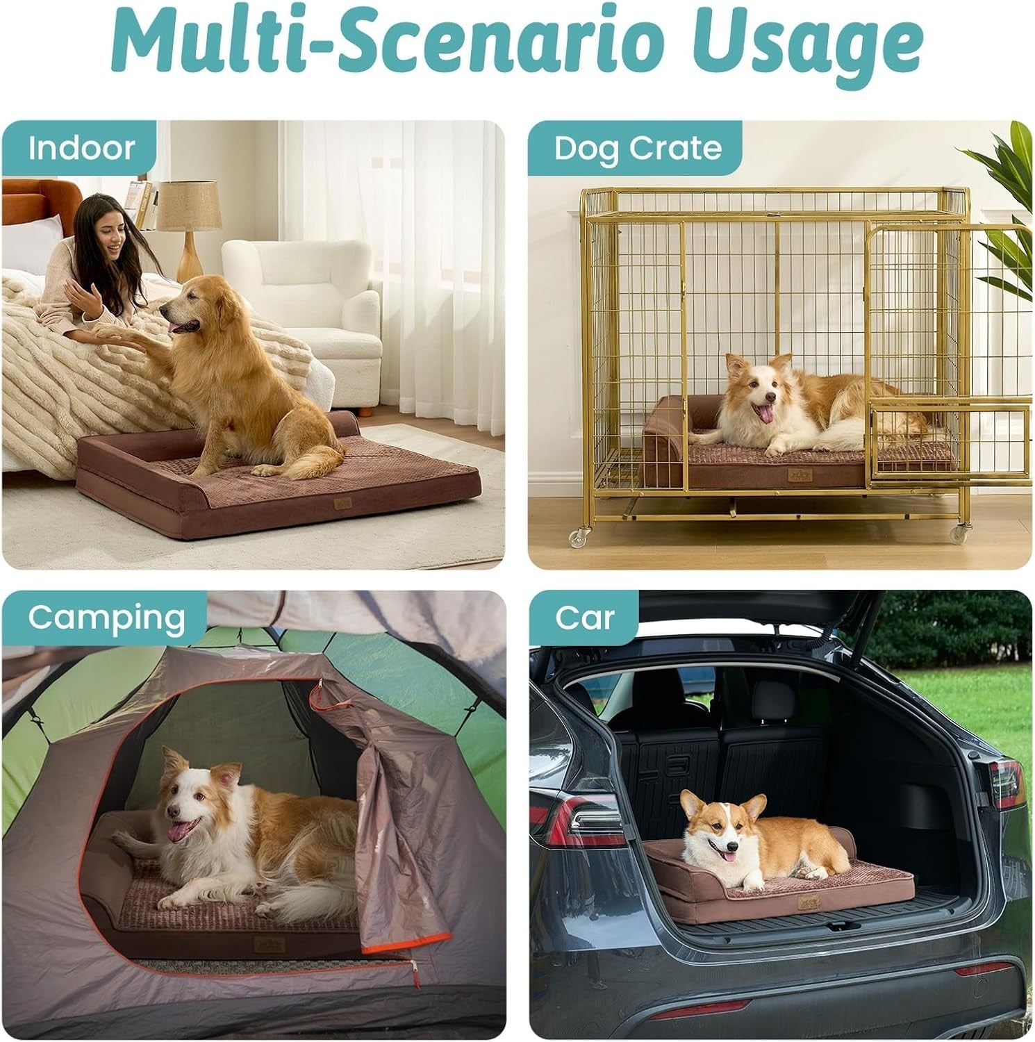 Medium Orthopedic Dog Bed L Shape Sofa Washable Anti Slip Brown