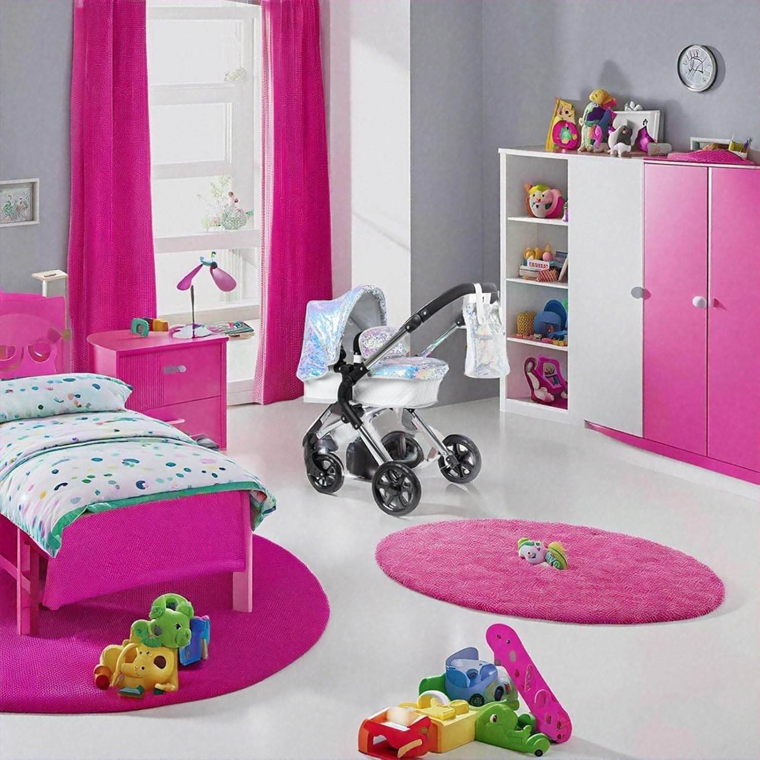 2 in 1 Dolls Pram Mermaid Pushchair Adjustable Handle Carry Cot