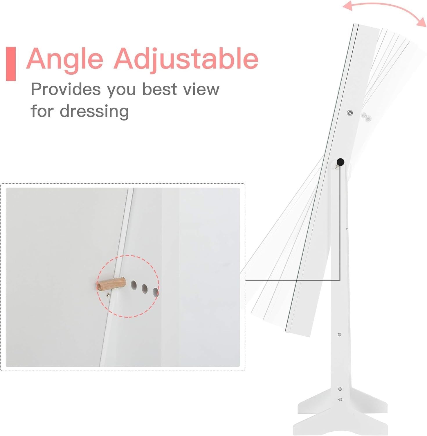 Standing Jewelry Cabinet Full Length Mirror Lockable Storage Organizer White