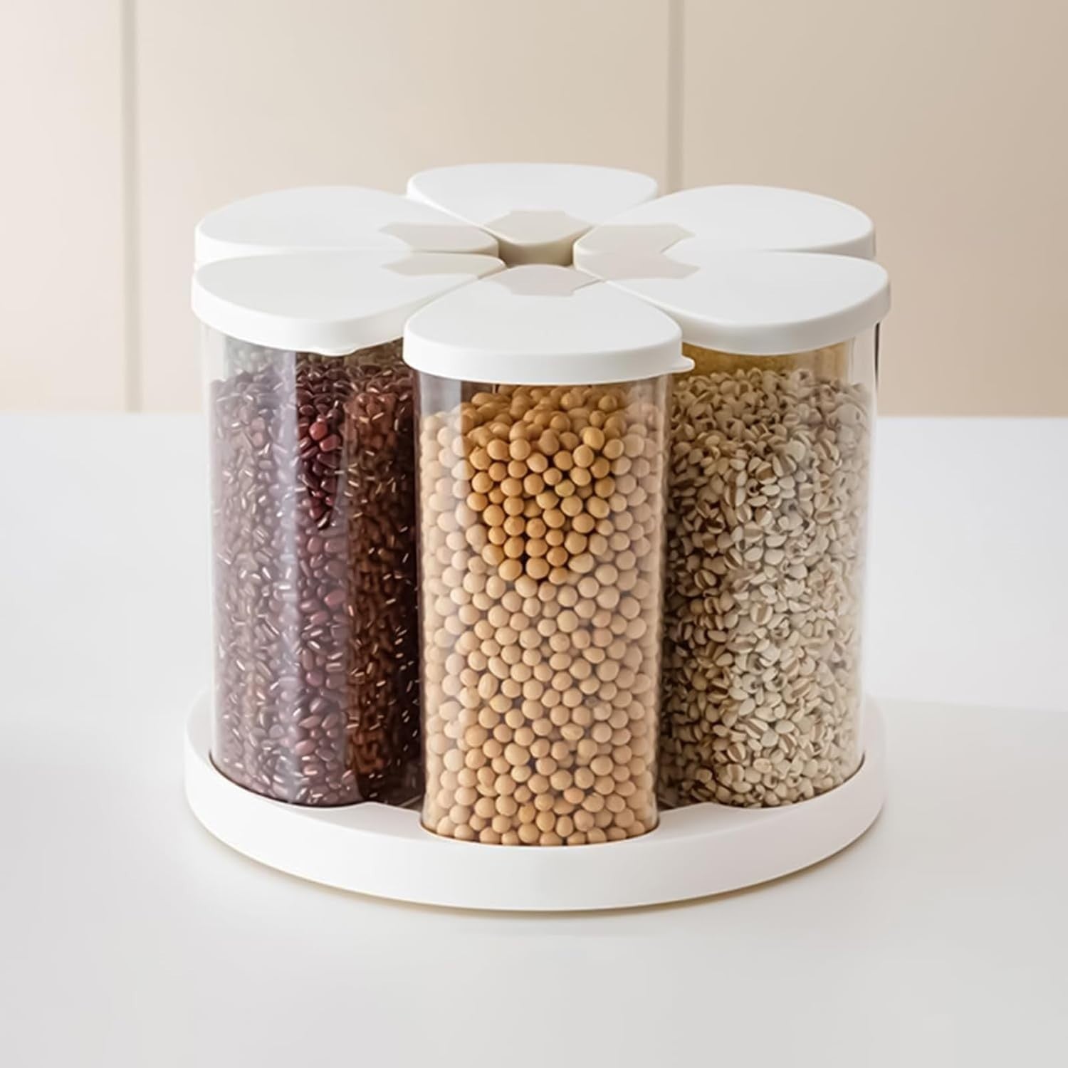 6 Grid 360° Rotating Grain Dispenser Airtight Bin