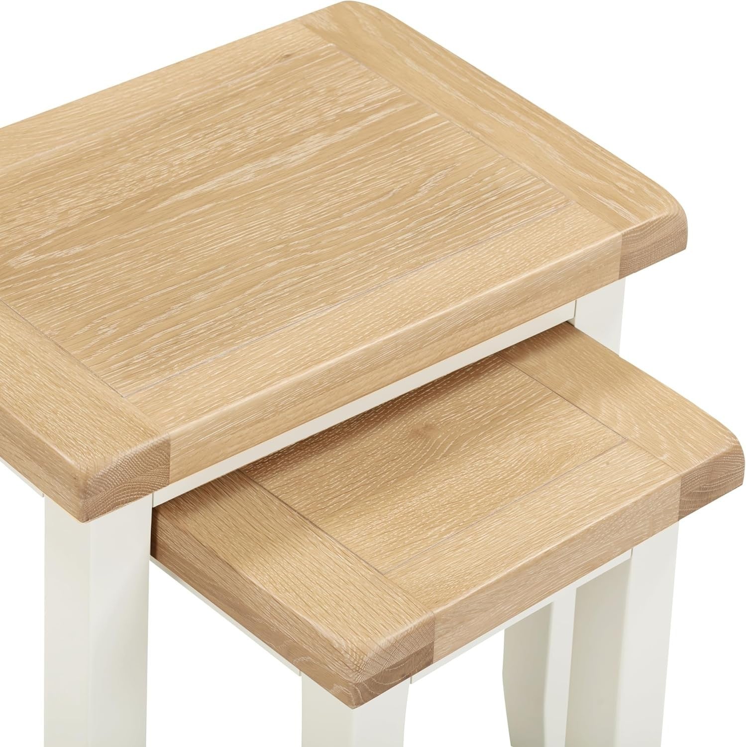 Farmhouse Nesting Coffee Table Set of 2 Ivory/Oak Wood Fully Assembled