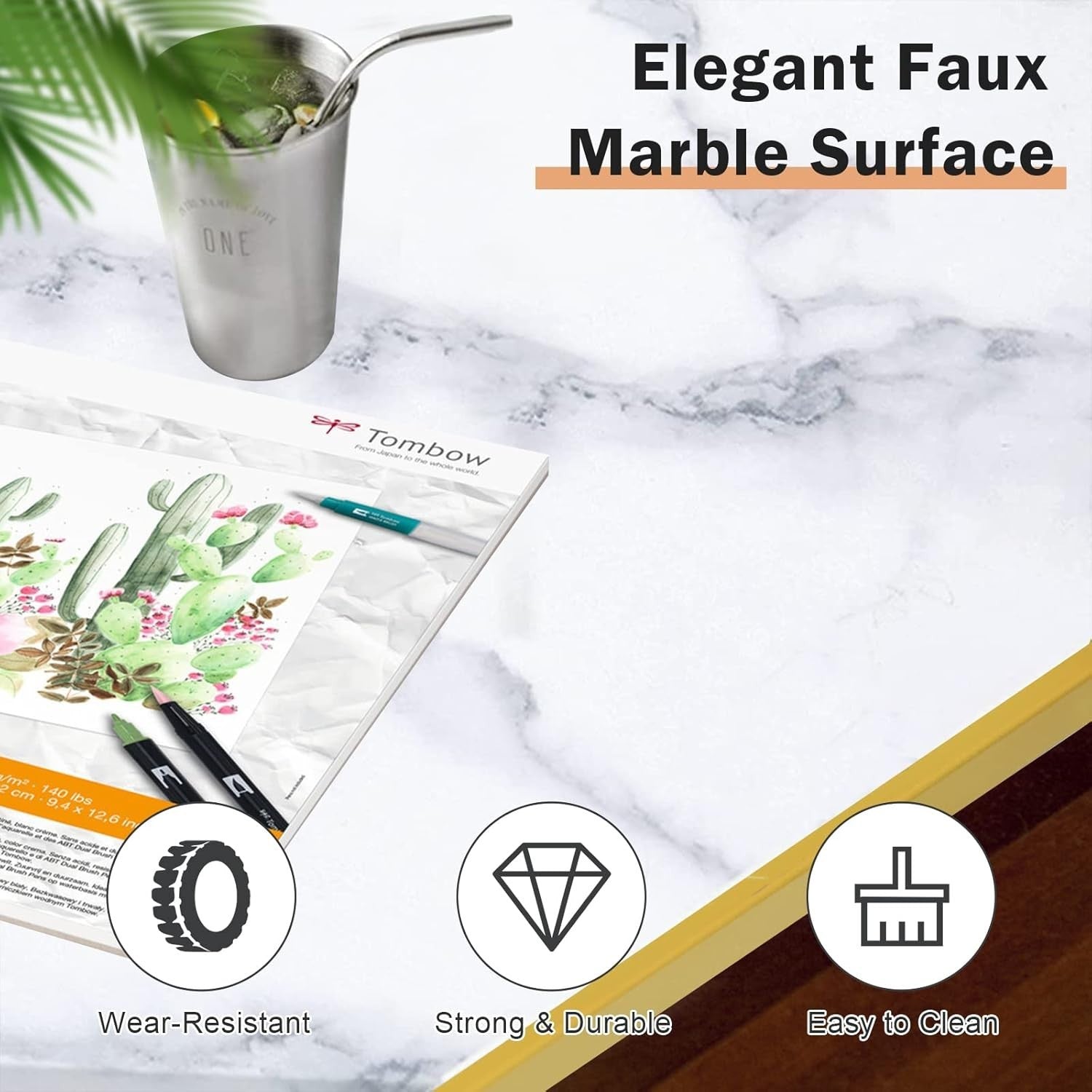 2X Modern Square Nesting Coffee End Tables Faux Marble Top Metal Frame 50KG