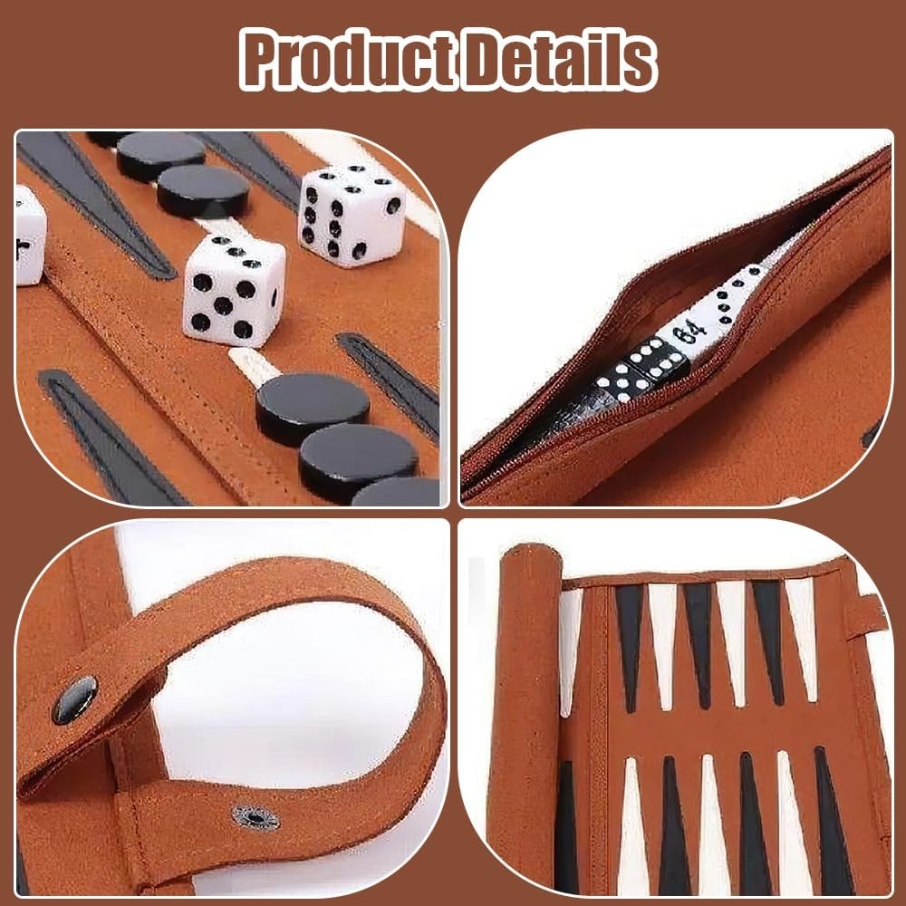 Backgammon Travel Game Set Roll Up Board with Dice Pieces Portable Case