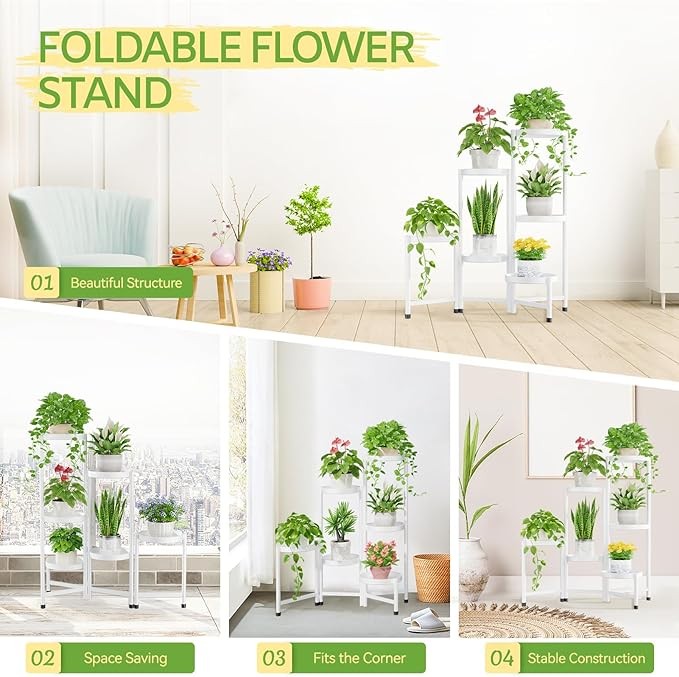 6 Tier Tall White Metal Plant Stand Indoor Outdoor Corner Flower Shelf