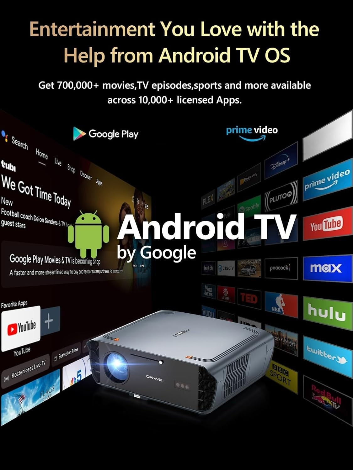 4K Smart Projector 2400 ANSI Google TV WiFi 6 Bluetooth HDR