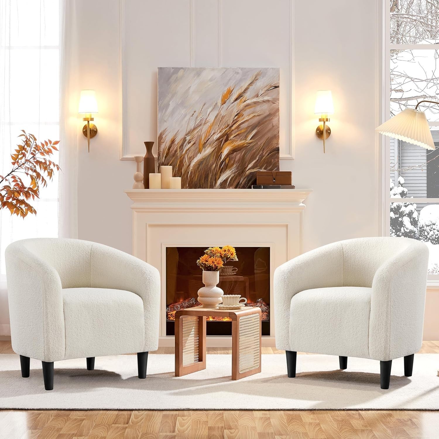 Ivory Boucle Tub Chair | Cozy Accent Armchair for Living Room & Office