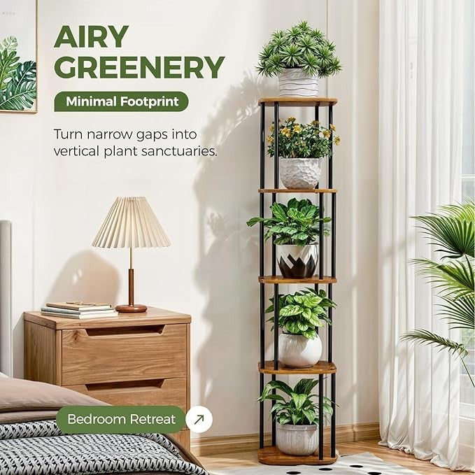5 Tier Metal Wood Plant Stand Indoor Outdoor Tall Flower Shelf 29x30x138cm
