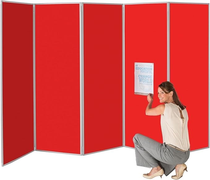 5 Panel Folding Room Divider 180×300cm – Office Exhibition Privacy Screen Red