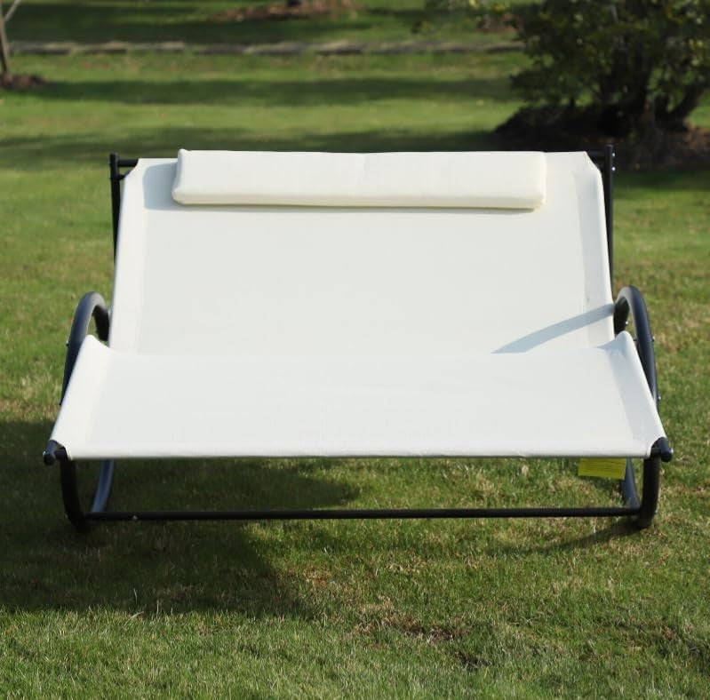 2 Seater Garden Sun Lounger Swing Hammock Bed – Outdoor Metal Daybed 200cm