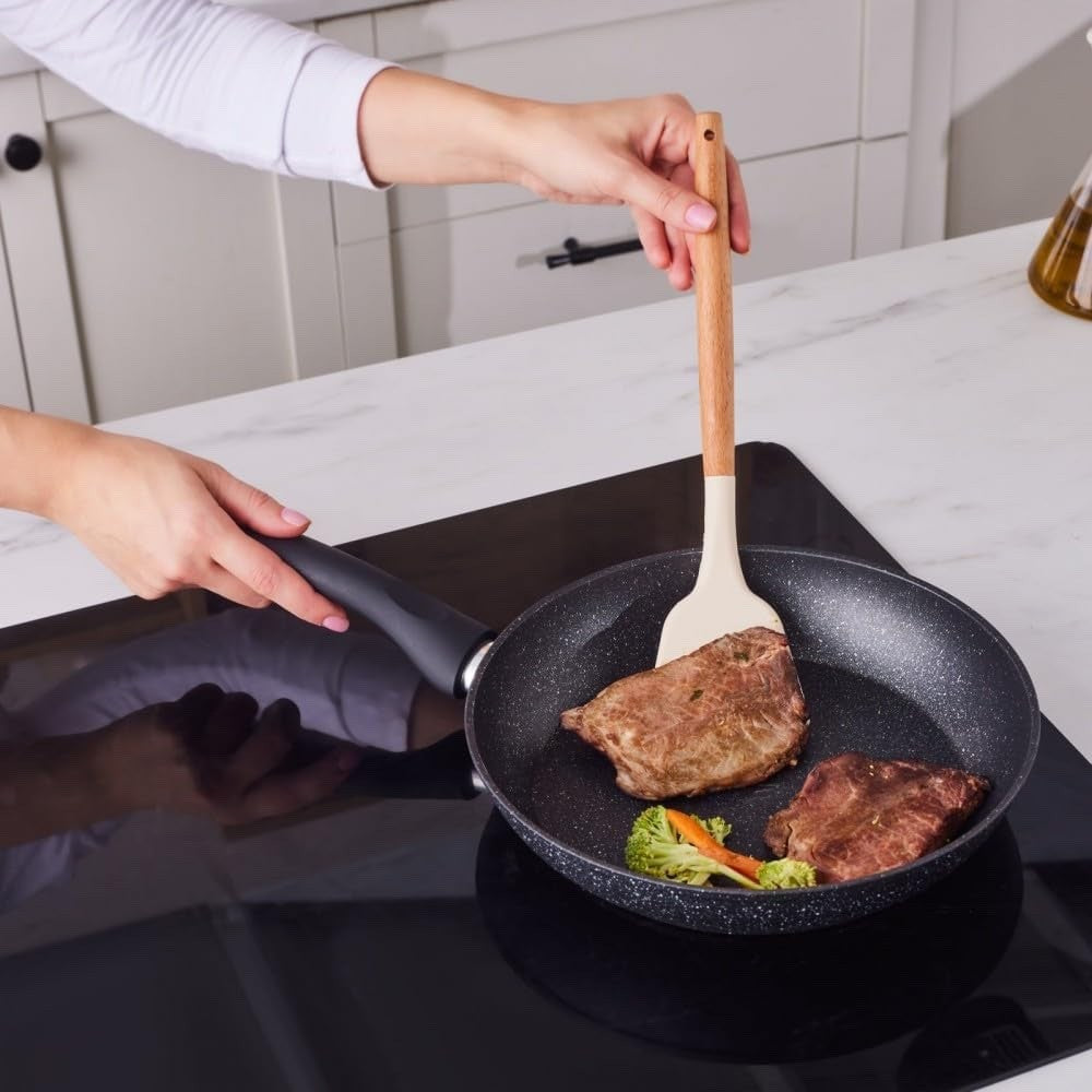7pcs Black Nebula Granite Non-Stick Induction Cookware Set with Lid PFOA Free