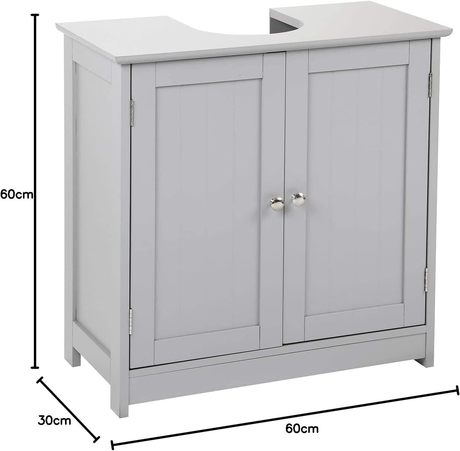 Grey Under Sink Bathroom Cabinet Bamboo Top 2 Door Storage Vanity Unit