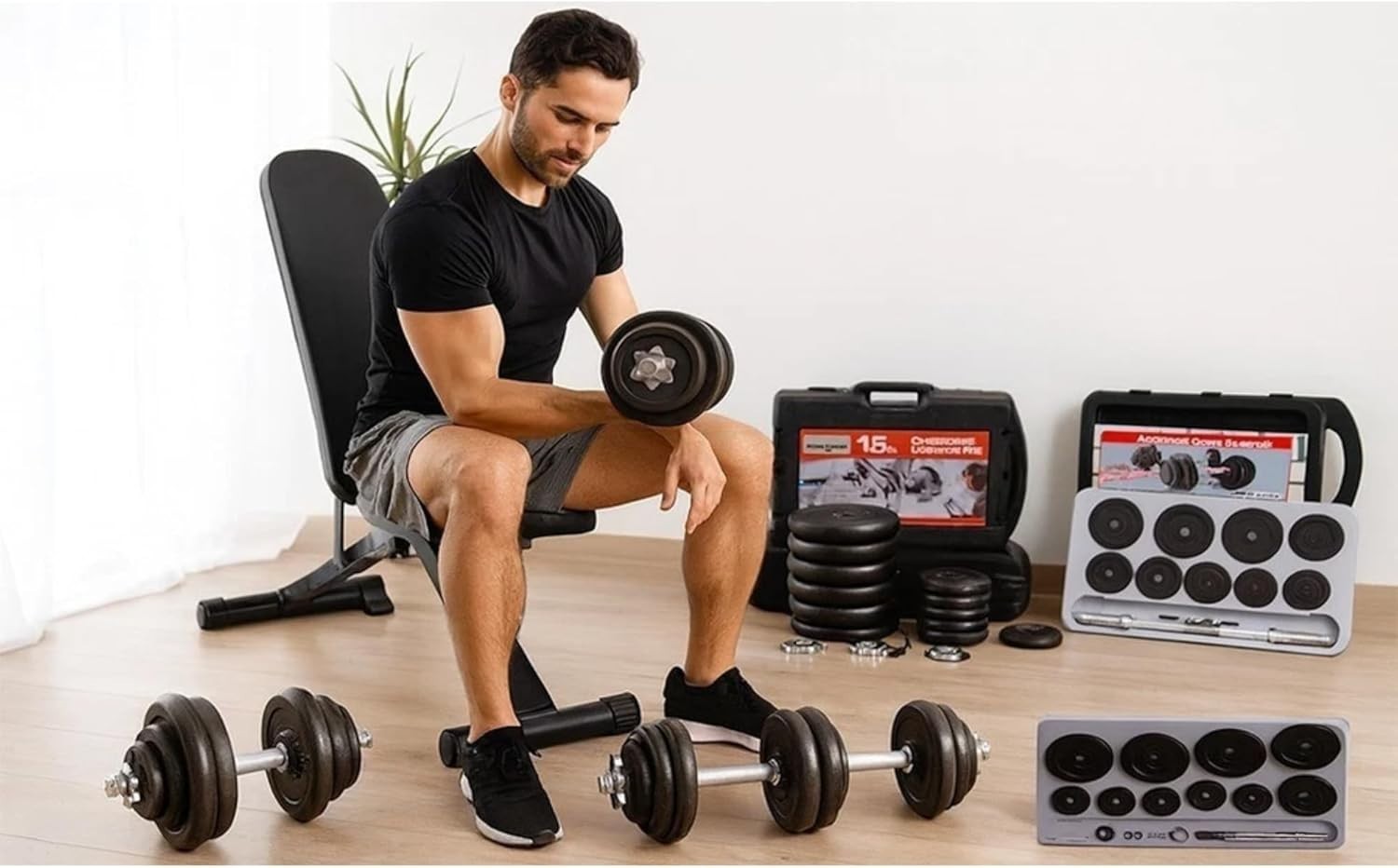 Adjustable Dumbbell & Barbell Set Cast Iron Weights Spinlock Home Gym