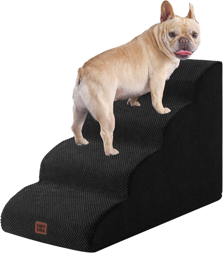 4 Step Dog Stairs for High Bed Non Slip Foam Pet Steps Washable Black