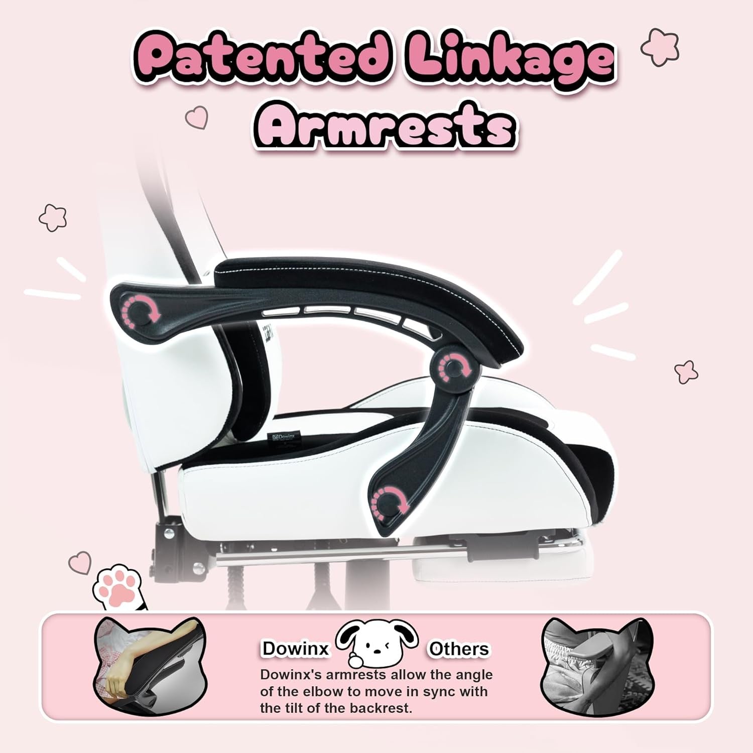 Cute Dog Ear Gaming Chair Massage Lumbar Footrest 290lbs White